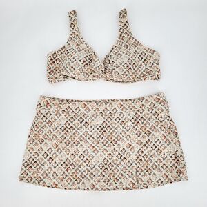 Garnet Hill Two Piece Swimsuit Bikini Top Skirt Bottom Floral Adjustable 14/16